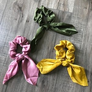 Cute Hair Pony Tail Holders- Scrunchy w Tie- olive, gold & mauve